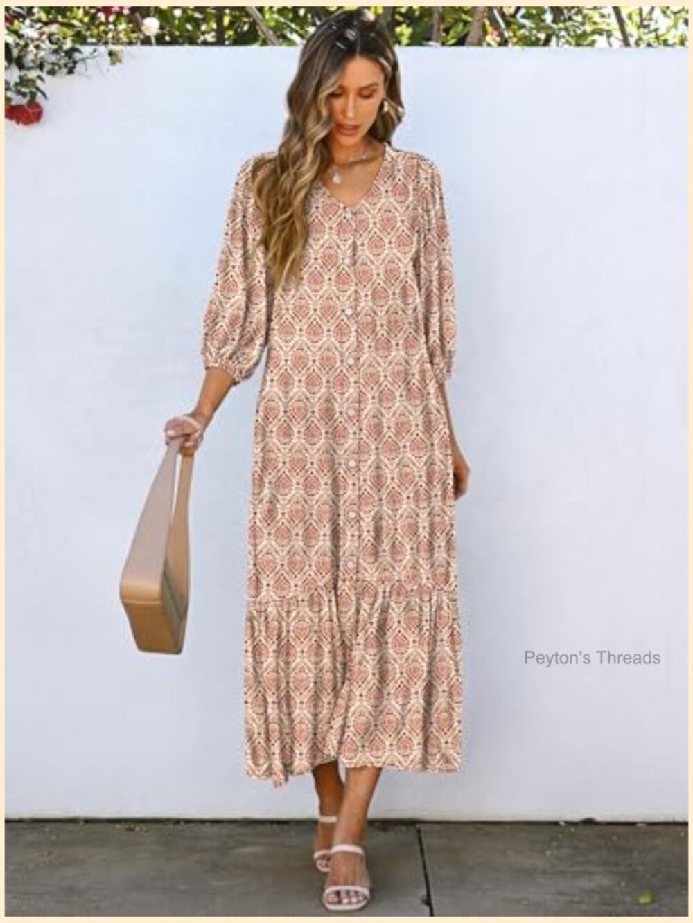 Boho Maxi Dress with Puff Sleeves Pockets Flowy Long Casual - Picture 6 of 7